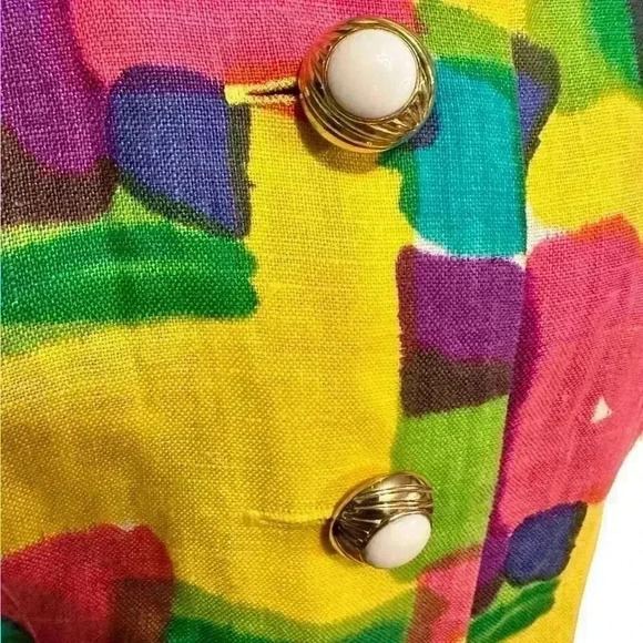 Rickie Freeman Teri Jon Blazer Womens 4 Bright Paint Print Linen Crop Jacket - Picture 2 of 5